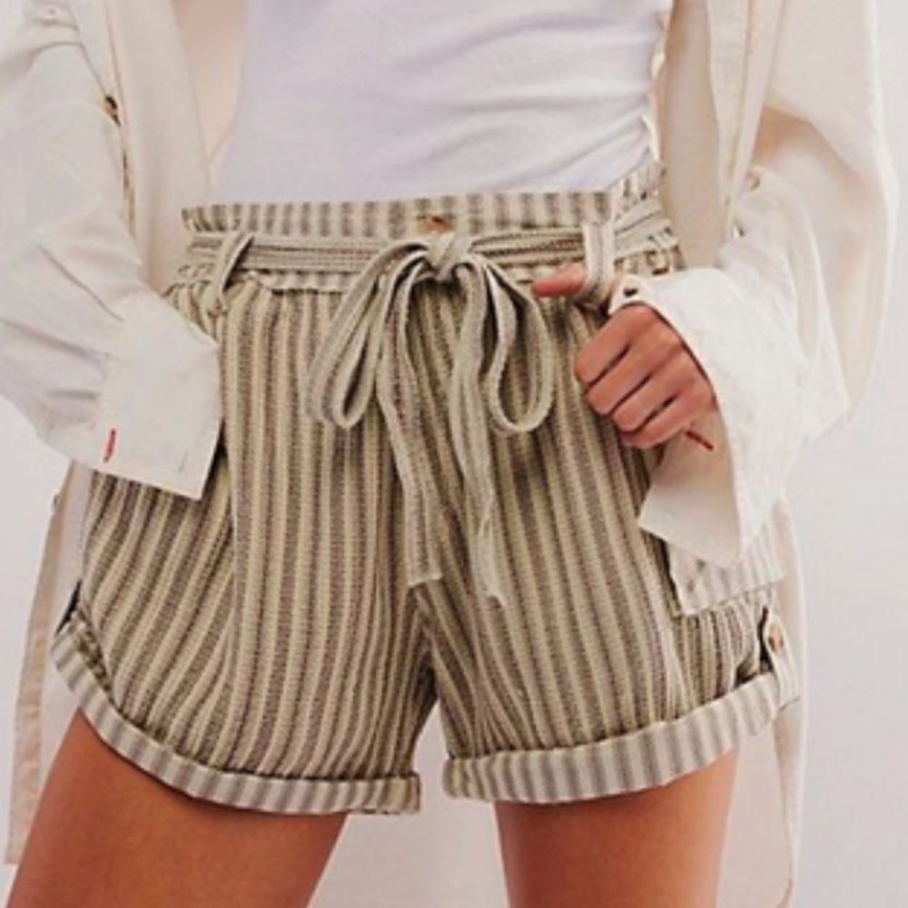 Free People One Harriet Striped Shorts Mint Chip Combo Printed Pocket